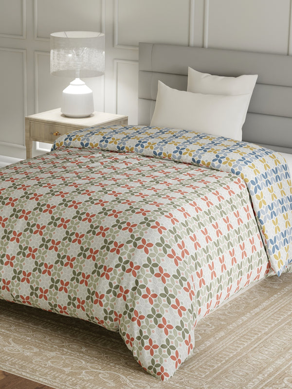 Reversible Single Comforter, 100% Cotton 140 TC, Multicolor Geometrical, For Mild Winter & All Season Lumina Floret
