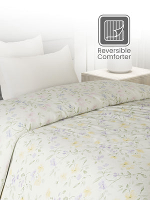 100% Cotton Single Reversible Comforter, 144 TC Printed, Lumina Floret Collection