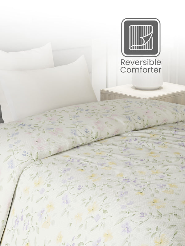100% Cotton Single Reversible Comforter, 144 TC Printed, Lumina Floret Collection
