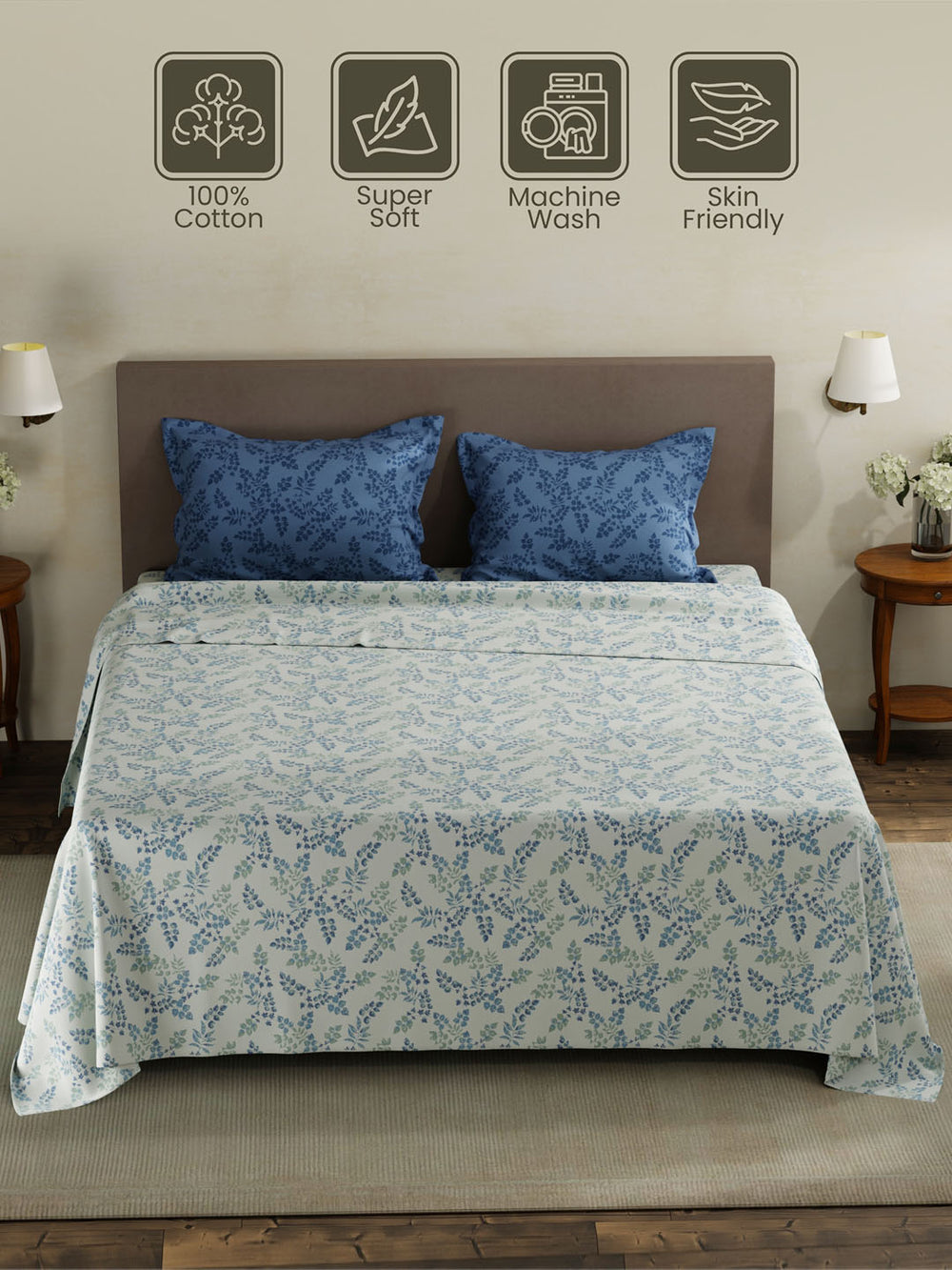 100% Cotton King Bedsheet Set, 120 TC Printed, Forever Collection