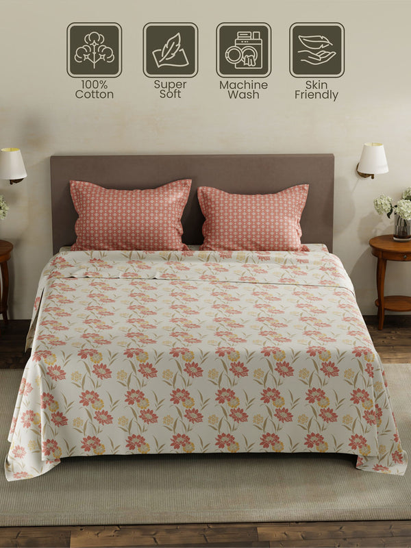 100% Cotton King Bedsheet Set, 120 TC Printed, Forever Collection