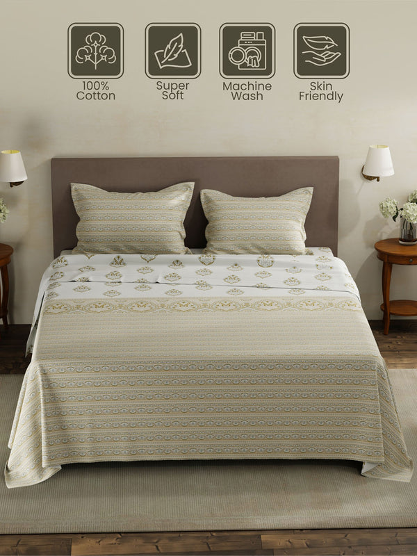 100% Cotton King Bedsheet Set, 120 TC Printed, Forever Collection
