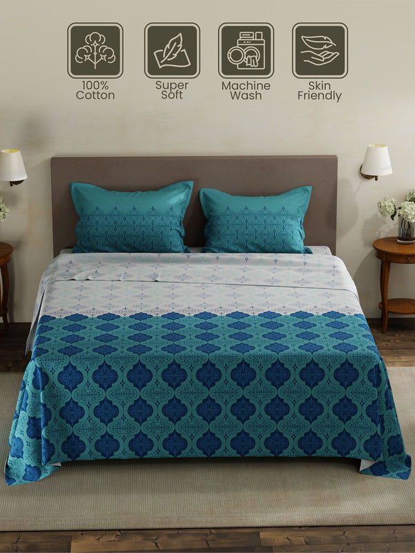 100% Cotton King Bedsheet Set, 120 TC Printed, Forever Collection