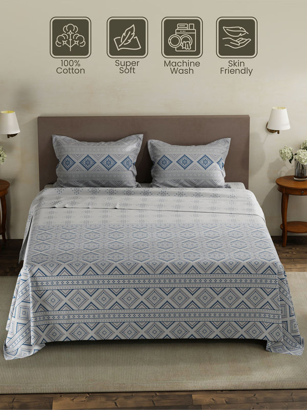 100% Cotton King Bedsheet Set, 120 TC Printed, Forever Collection