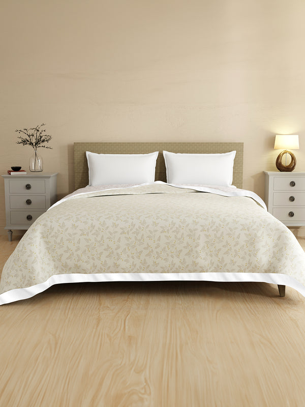 Revesible Double Dohar, 100% Cotton 120 TC, Grey & Beige Floral, (2.54 m L x 2.54 m W), Forever