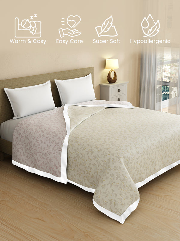 Revesible Double Dohar, 100% Cotton 120 TC, Grey & Beige Floral, (2.54 m L x 2.54 m W), Forever