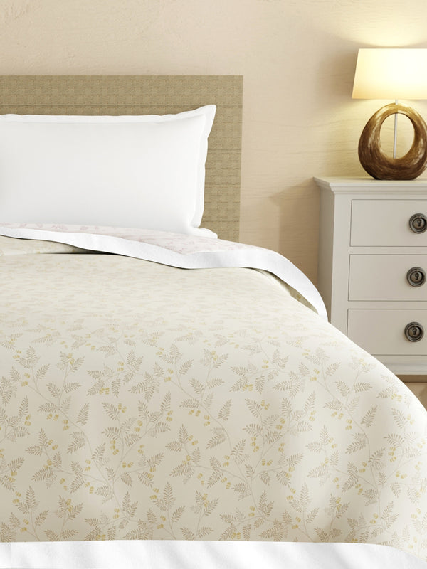 Revesible Double Dohar, 100% Cotton 120 TC, Grey & Beige Floral, (2.54 m L x 2.54 m W), Forever