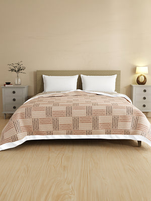 Reversible Double Dohar, 100% Cotton 120 TC, Brown & Grey Geometrical, (2.54 m L x 2.54 m W), Forever