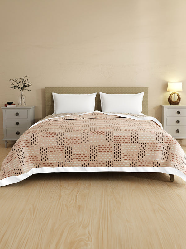 Reversible Double Dohar, 100% Cotton 120 TC, Brown & Grey Geometrical, (2.54 m L x 2.54 m W), Forever