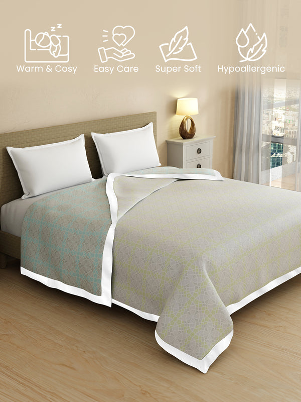 Reversible Double Dohar, 100% Cotton 120 TC, Grey Geometrical, (2.54 m L x 2.54 m W), Forever