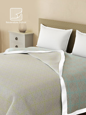 Reversible Double Dohar, 100% Cotton 120 TC, Grey Geometrical, (2.54 m L x 2.54 m W), Forever