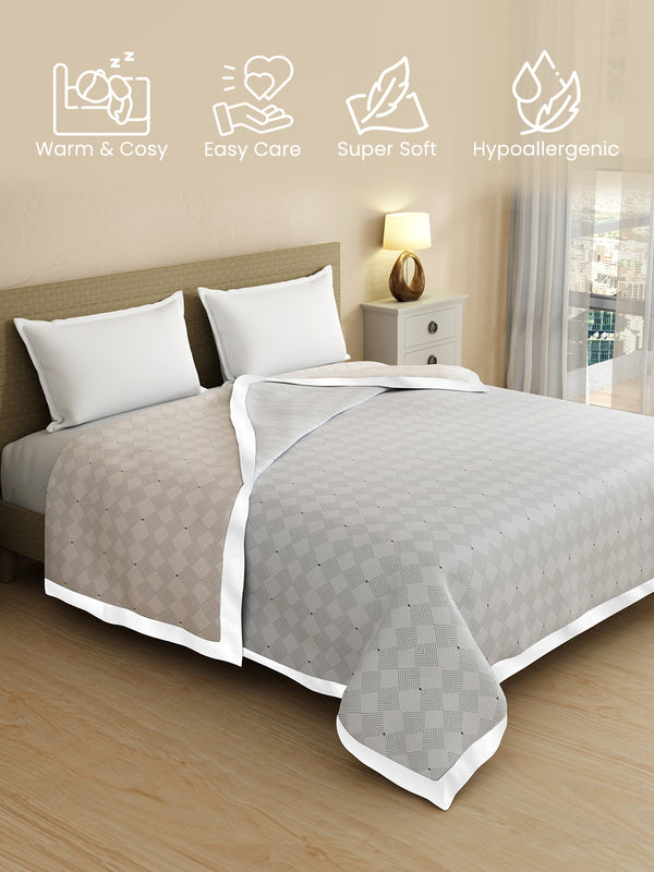 Reversible Double Dohar, 100% Cotton 120 TC, Beige & Grey Geometrical, (2.54 m L x 2.54 m W), Forever