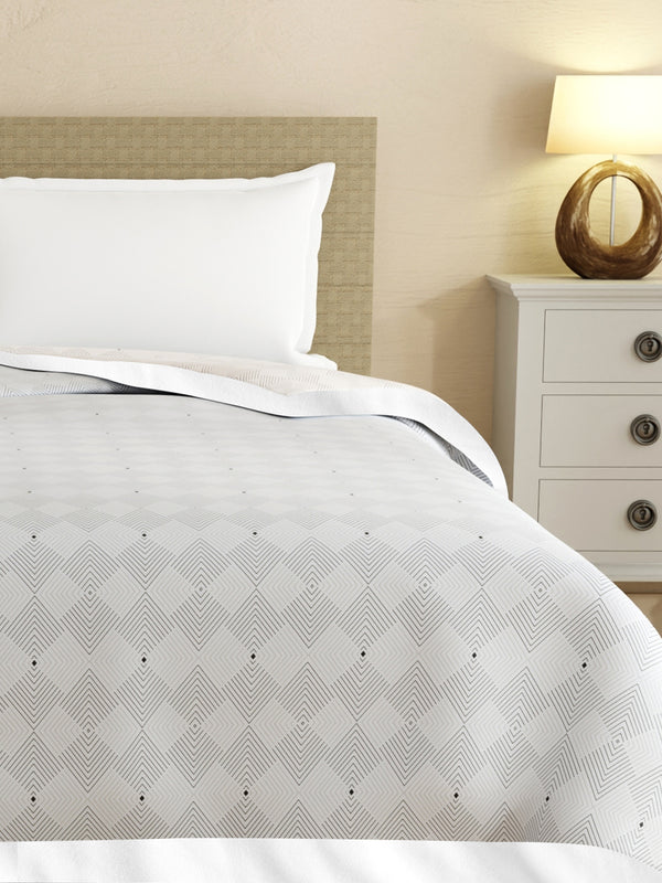 Reversible Double Dohar, 100% Cotton 120 TC, Beige & Grey Geometrical, (2.54 m L x 2.54 m W), Forever