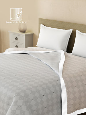 Reversible Double Dohar, 100% Cotton 120 TC, Beige & Grey Geometrical, (2.54 m L x 2.54 m W), Forever