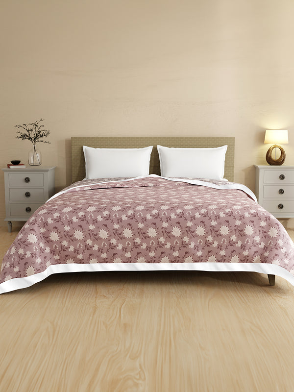 Reversible Double Dohar, 100% Cotton 120 TC, Brown & Grey Floral, (2.54 m L x 2.54 m W), Forever