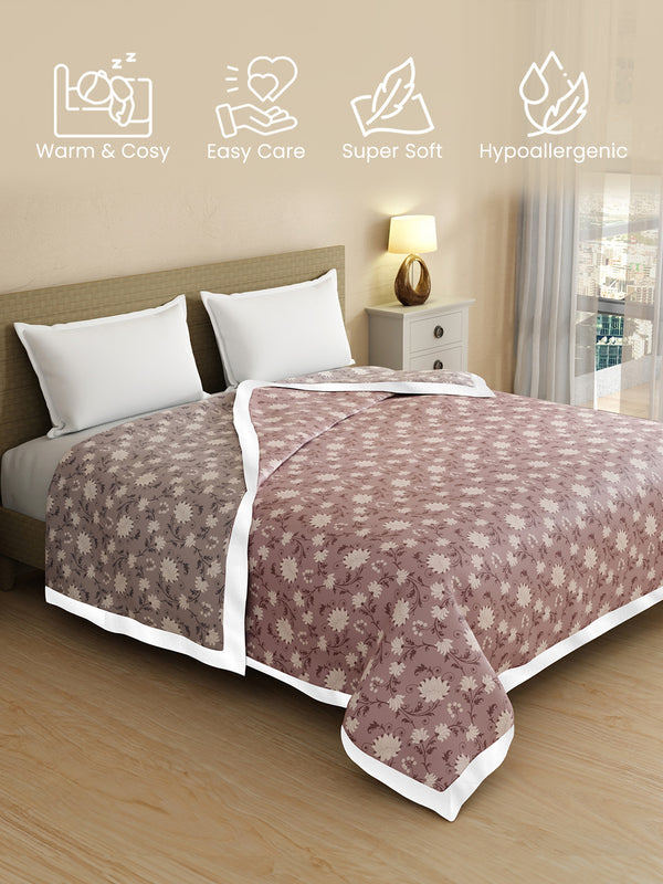 Reversible Double Dohar, 100% Cotton 120 TC, Brown & Grey Floral, (2.54 m L x 2.54 m W), Forever