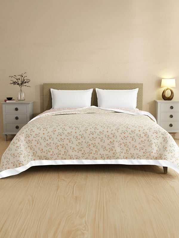Reversible Double Dohar, 100% Cotton 120 TC, Grey Floral, (2.54 m L x 2.54 m W), Forever