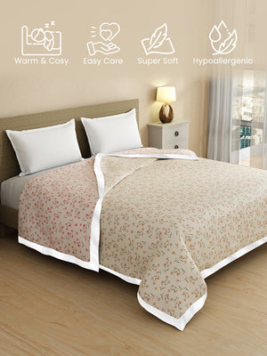 Reversible Double Dohar, 100% Cotton 120 TC, Grey Floral, (2.54 m L x 2.54 m W), Forever