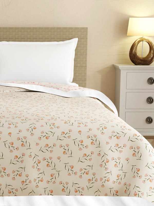 Reversible Double Dohar, 100% Cotton 120 TC, Grey Floral, (2.54 m L x 2.54 m W), Forever