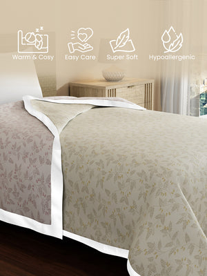 Reversible Single Dohar, 100% Cotton 120 TC, Grey & Beige Floral, (2.29 m L x 1.52 m W), Forever