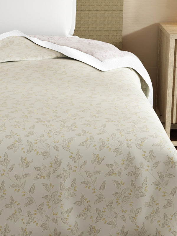 Reversible Single Dohar, 100% Cotton 120 TC, Grey & Beige Floral, (2.29 m L x 1.52 m W), Forever