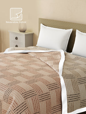 Reversible Single Dohar, 100% Cotton 120 TC, Brown & Grey Geometrical, (2.29 m L x 1.52 m W), Forever