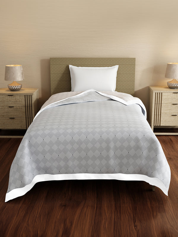 Reversible Single Dohar, 100% Cotton 120 TC, Beige & Grey Geometrical, (2.29 m L x 1.52 m W), Forever