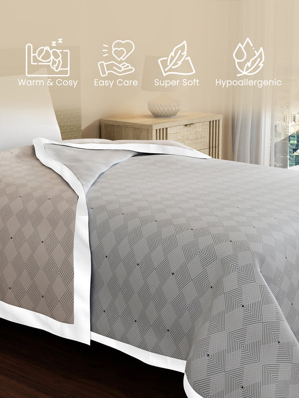 Reversible Single Dohar, 100% Cotton 120 TC, Beige & Grey Geometrical, (2.29 m L x 1.52 m W), Forever