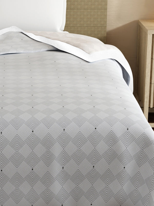 Reversible Single Dohar, 100% Cotton 120 TC, Beige & Grey Geometrical, (2.29 m L x 1.52 m W), Forever