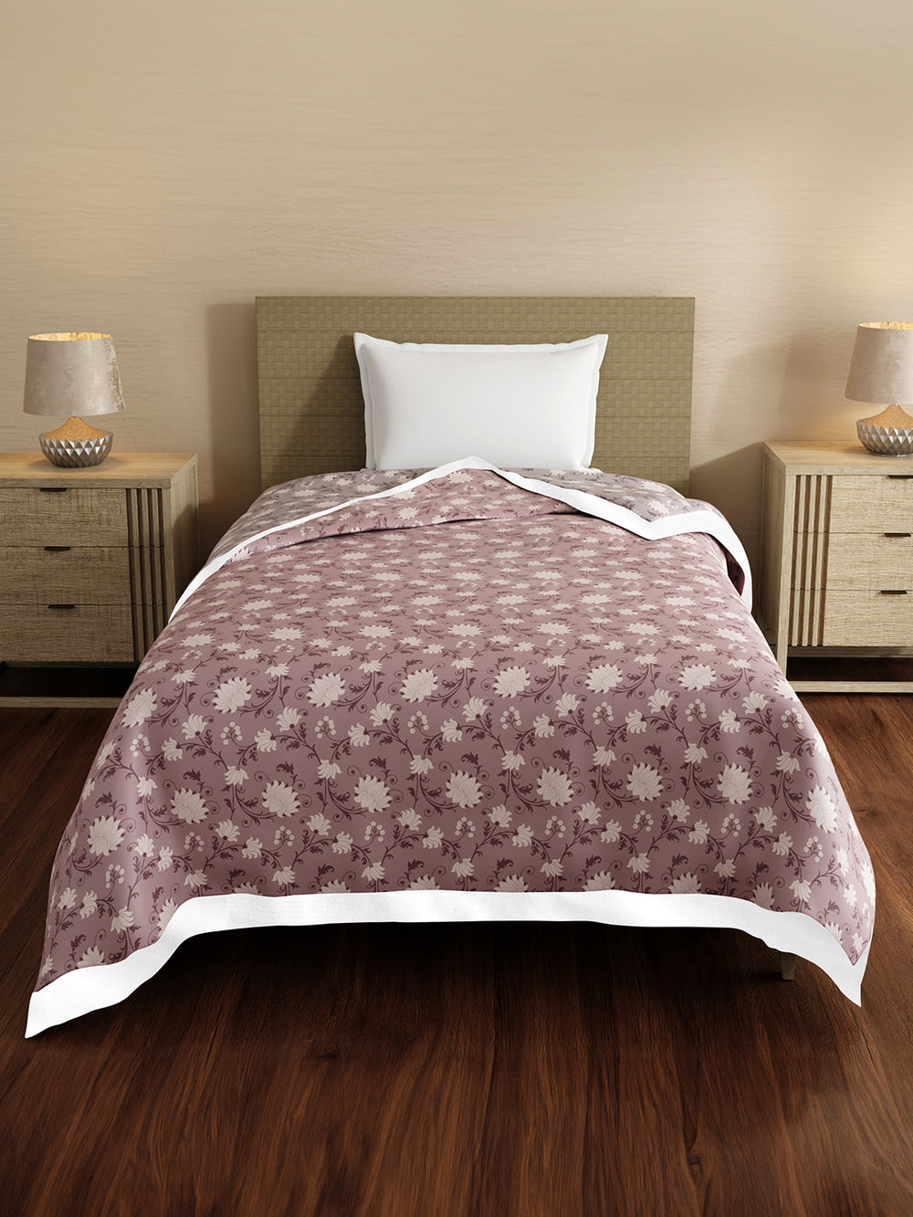 Reversible Single Dohar, 100% Cotton 120 TC, Brown & Grey Floral, (2.29 m L x 1.52 m W), Forever