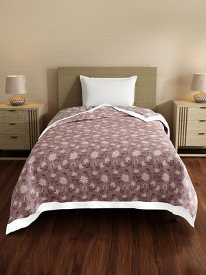 Reversible Single Dohar, 100% Cotton 120 TC, Brown & Grey Floral, (2.29 m L x 1.52 m W), Forever