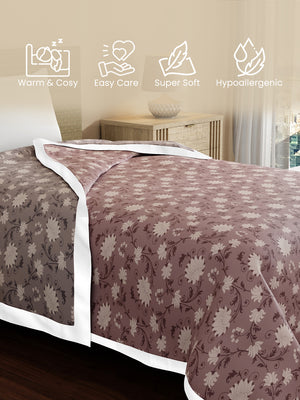 Reversible Single Dohar, 100% Cotton 120 TC, Brown & Grey Floral, (2.29 m L x 1.52 m W), Forever