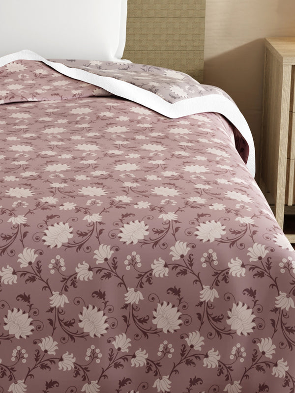 Reversible Single Dohar, 100% Cotton 120 TC, Brown & Grey Floral, (2.29 m L x 1.52 m W), Forever