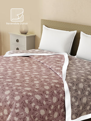 Reversible Single Dohar, 100% Cotton 120 TC, Brown & Grey Floral, (2.29 m L x 1.52 m W), Forever