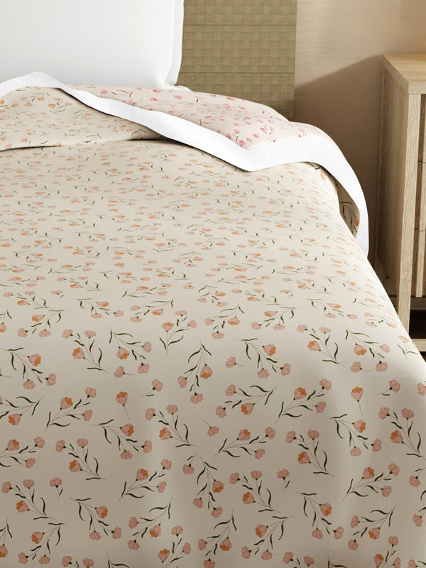 Reversible Single Dohar, 100% Cotton 120 TC, Grey Floral, (2.29 m L x 1.52 m W), Forever