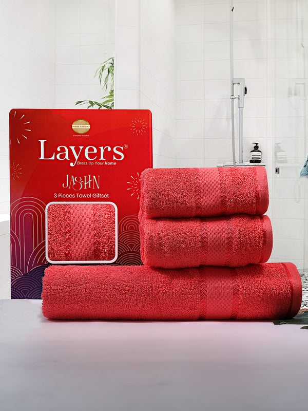 100% Cotton Towel Combo, 380 GSM Red, Jashn Collection (1 Bath Towel & 2 Hand Towels)
