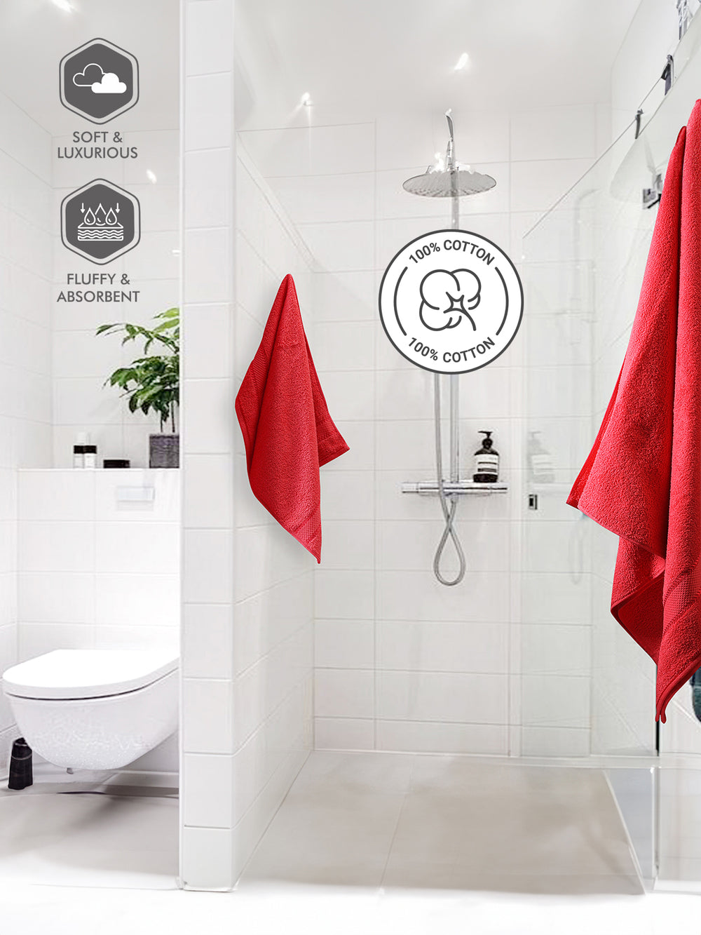 100% Cotton Towel Combo, 380 GSM Red, Jashn Collection (1 Bath Towel & 2 Hand Towels)