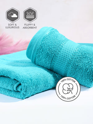 100% Cotton Towel Combo, 380 GSM Turquoise, Jashn Collection (1 Bath Towel & 2 Hand Towels)