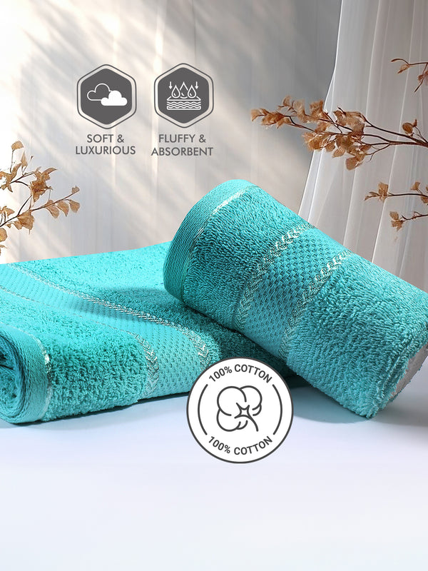 100% Cotton Towel Combo, 380 GSM Blue, Jashn Collection (1 Bath Towel & 2 Hand Towels)