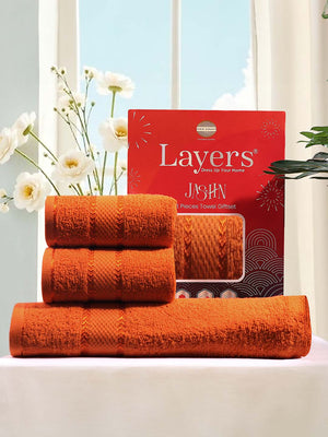 100% Cotton Towel Combo, 380 GSM, Jashn Collection (1 Bath Towel & 2 Hand Towels)