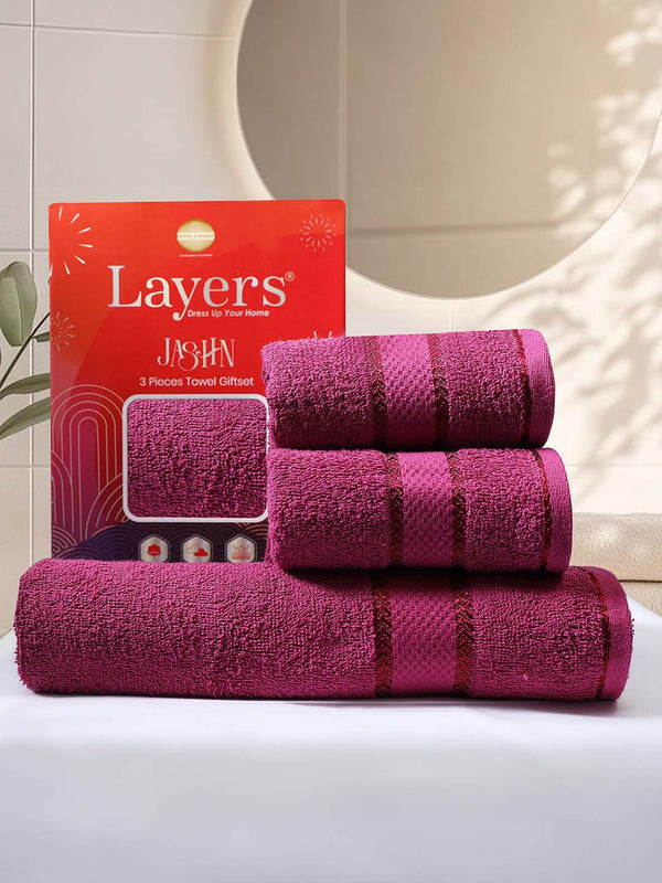 100% Cotton Towel Combo, 380 GSM, Jashn Collection (1 Bath Towel & 2 Hand Towels)