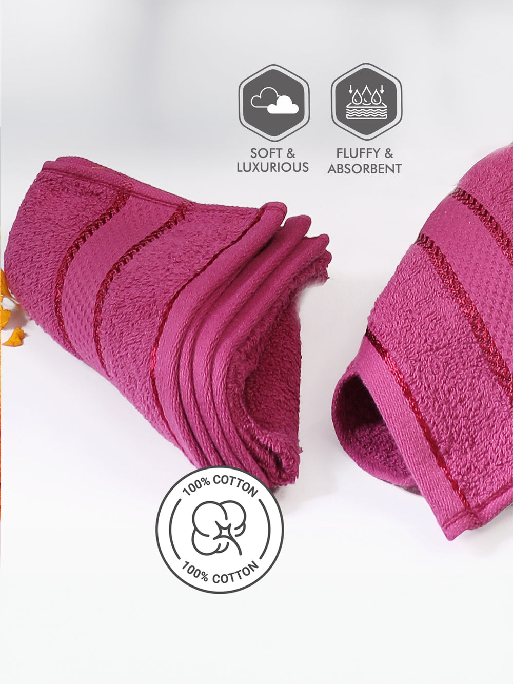 100% Cotton Towel Combo, 380 GSM Magenta, Jashn Collection (1 Bath Towel & 2 Hand Towels)