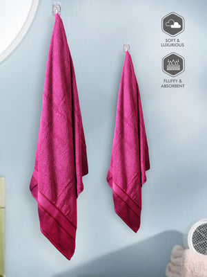 100% Cotton Towel Combo, 380 GSM Magenta, Jashn Collection (1 Bath Towel & 2 Hand Towels)
