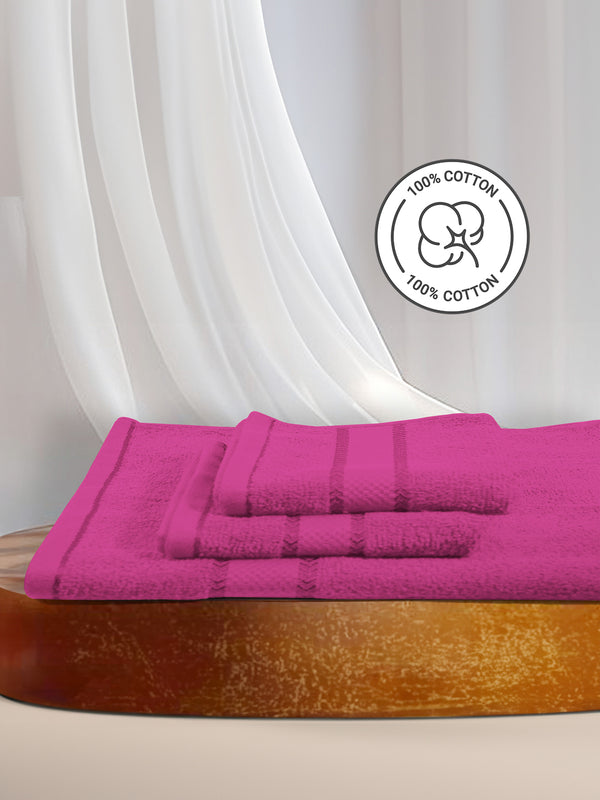 100% Cotton Towel Combo, 380 GSM Magenta, Jashn Collection (1 Bath Towel & 2 Hand Towels)