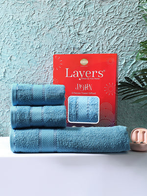 100% Cotton Towel Combo, 380 GSM Blue, Jashn Collection (1 Bath Towel & 2 Hand Towels)