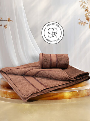 100% Cotton Towel Combo, 380 GSM Brown, Jashn Collection (1 Bath Towel & 2 Hand Towels)