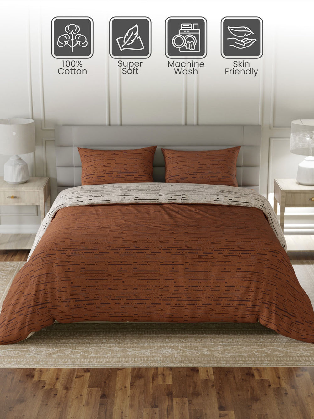 100% Cotton King Bedding Set, 144 TC Printed, Lumina Floret Collection