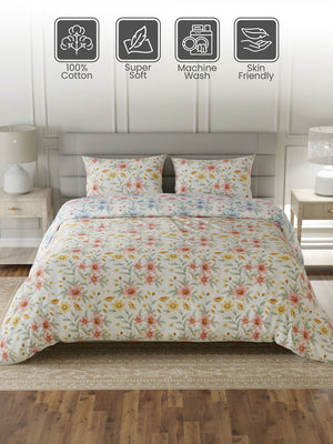 100% Cotton King Bedding Set, 144 TC Printed, Lumina Floret Collection