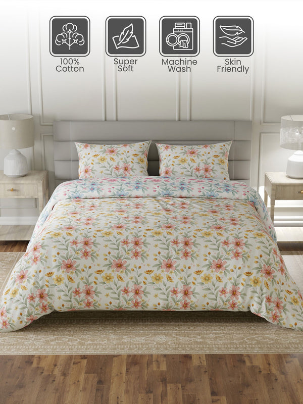 100% Cotton King Bedding Set, 144 TC Printed, Lumina Floret Collection