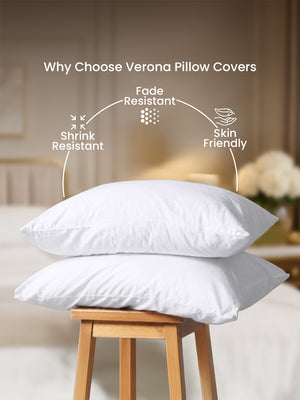 100% Cotton White Pillow Covers - Pack of 2, Verona Collection